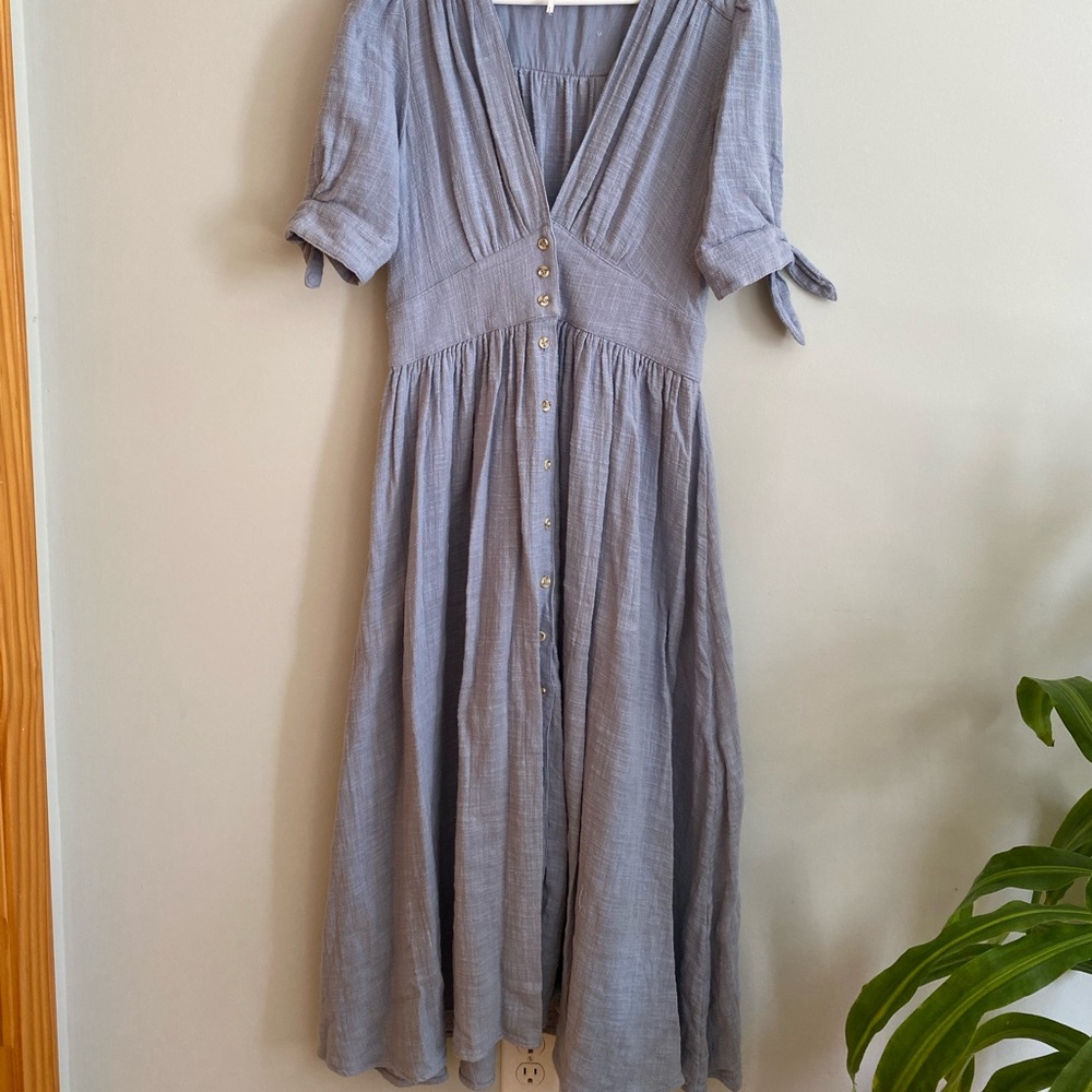 Free people love of my life blue deep v midi dress